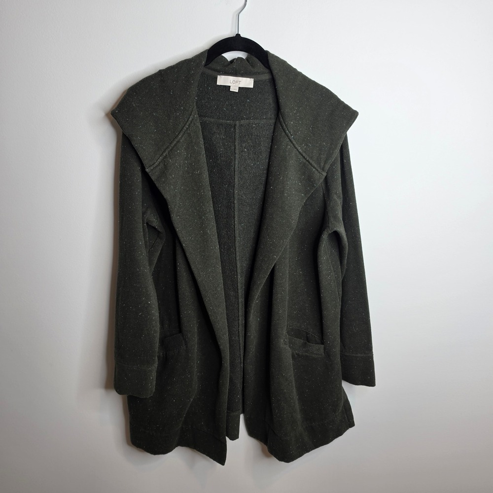 LOFT Hooded Cardigan Women Large Flecked Open Front